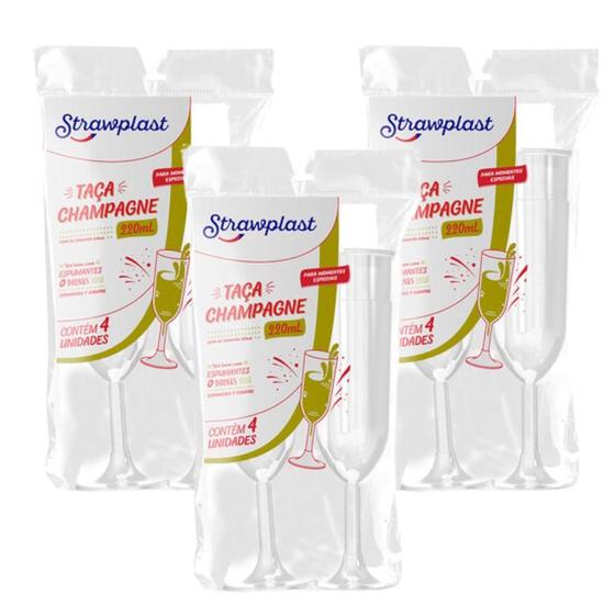 Imagem de 12 Taças Champanhe Acrílico Descartável Strawplast 220ml