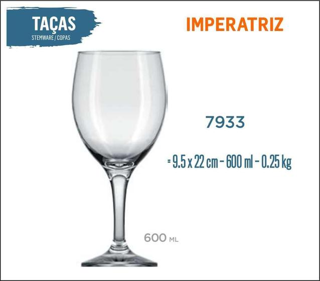 Imagem de 12 Taças Imperatriz 600Ml - Vinho Tinto Rosé Branco Água