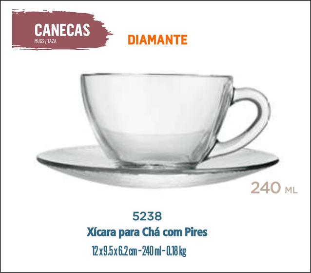 Imagem de 12 Xícara Café Com Leite Chá - Diamante 240ml Com Pires