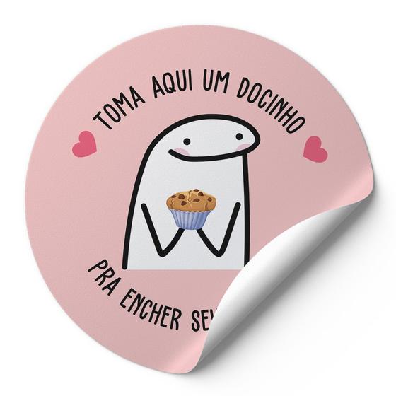 Imagem de 120 Etiquetas Auto Colante Adesivos Redondos Meme Bentô Flork "Toma Aqui Um Docinho, Pra Encher Seu Buchinho" Brigadeiro, Doces Etc Rosa Nude AD00402