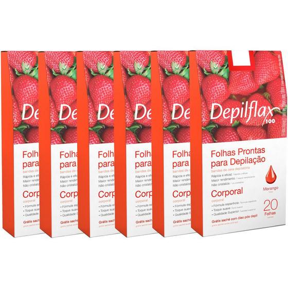 Folhas Prontas Depilação Corporal Depilflax Morango Folhas e Lenços de Depilação