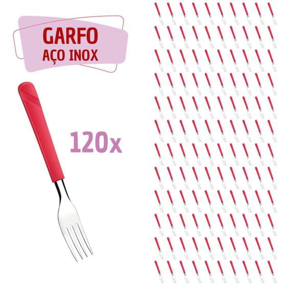 Imagem de 120 Garfos Vermelho Aço Inox Plástico Luna Casa Almoço