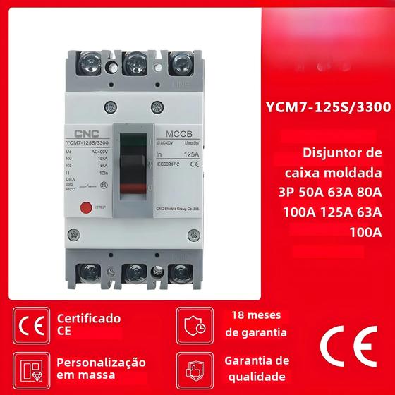 Imagem de 125a 3p Ac400v Disjuntor Solar Cnc Ycm7-125s/3300 Caixa Moldada Interruptor De Proteção Do Motor