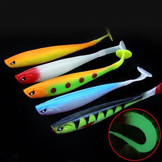 Imagem de 12cm Isca De Pesca Macia 5 Pçs Conjunto 10g Isca De Silicone Shad Minhocas Para Baixo Pique Minnow