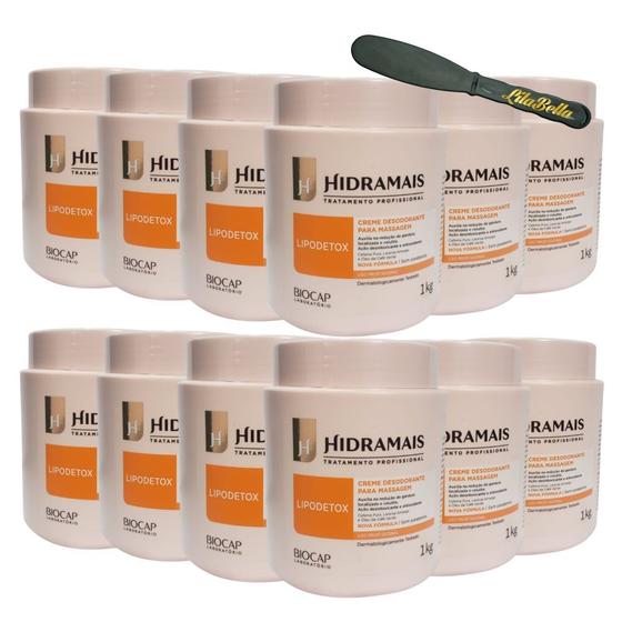 Imagem de 12UN Creme Para Massagem Lipodetox 1KG Hidramais + Espátula