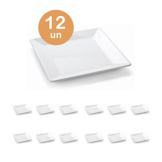 Imagem de 12un prato melamina quadrado branco 20cm saladas petiscos