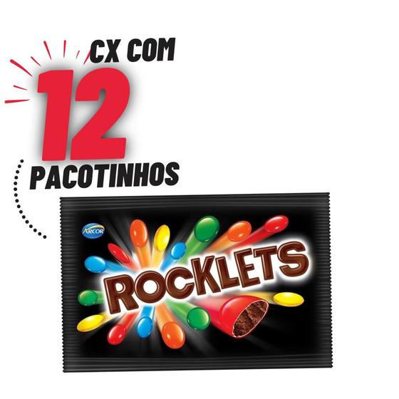 Imagem de 12x de 40g Chocolate Confeitos Rocklets Ao Leite - Arcor