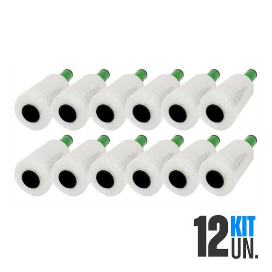 Imagem de 12x Rolo Filme Plástico Stretch 10cm x 120m Com Cabo Aplicador Giratório