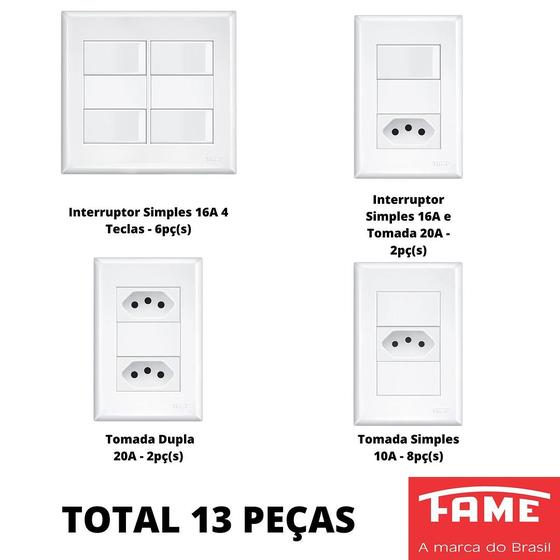 Imagem de 13un Tomada Interruptor 4x4 4x2 Com Suporte Evidence FAME