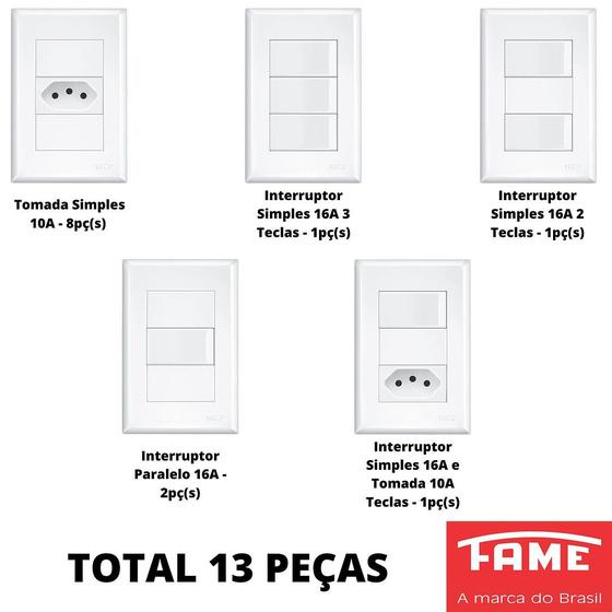Imagem de 13un Tomada Interruptor Placa 4x2 Com Suporte Evidence FAME