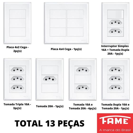Imagem de 13un Tomadas Interruptores 4x2 Com Placa Evidence FAME