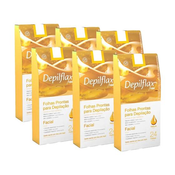 Imagem de 144 Folhas Prontas Tiras Depilação Facial Buço Sobrancelha Depilflax Natural6cx