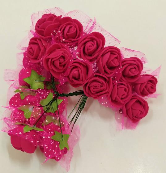 Imagem de 144 Mini Rosas De Eva Rosinha Artificial com 12 Buquês