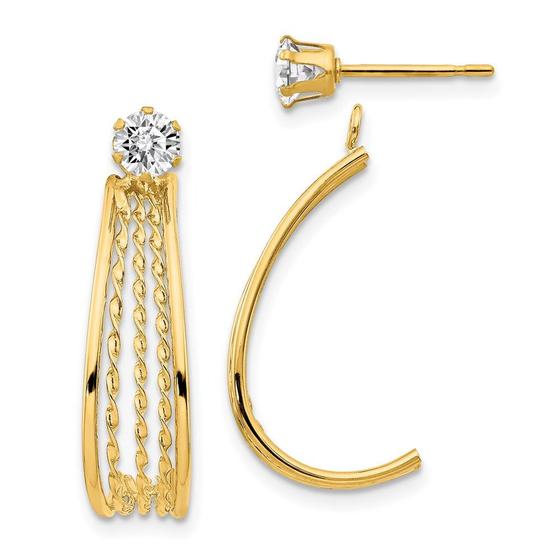 Imagem de 14K Ouro Amarelo J Hoop Polido w / CZ Stud Brincos