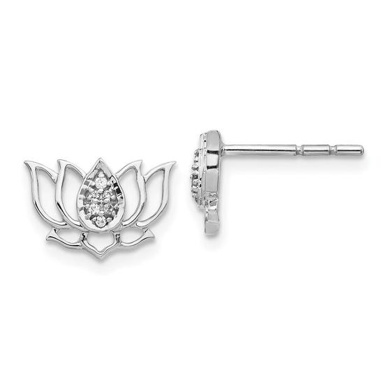 Imagem de 14k ouro branco diamante Lotus brincos de flor