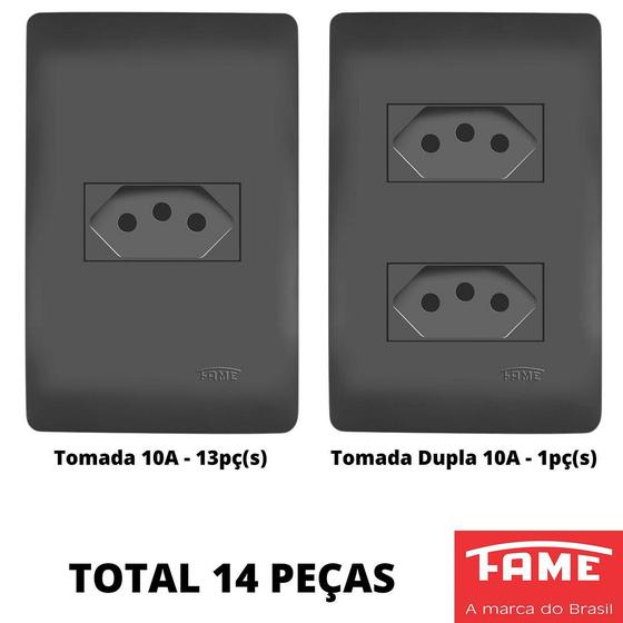 Imagem de 14un Tomadas Interruptores Com Placa 4x2 Habitat Black FAME