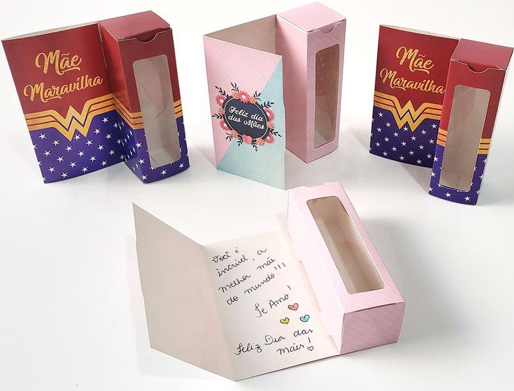 Imagem de 15 Caixas para 3 a 4 doces com Cartão de mensagem acoplado. Especial do dia DAS MÃES