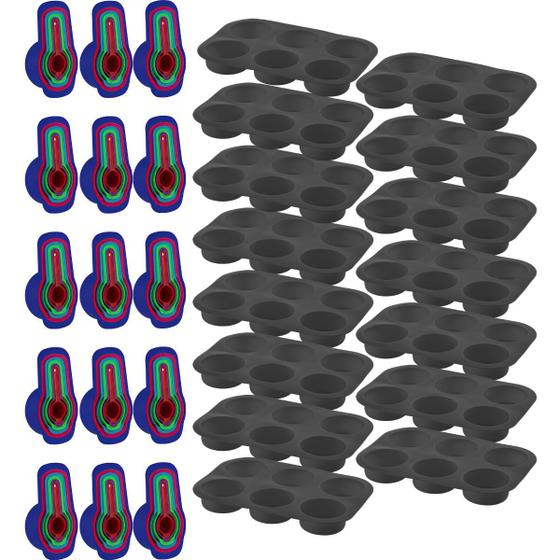 Imagem de 15 Formas Cupcake Preto Silicone e Medidora 6 Peça Cores