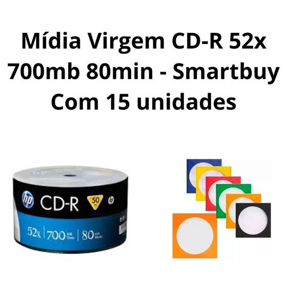 Imagem de 15 unidades de Mídia Virgem CD-R 52x 700mb 80min - HP C/envelope