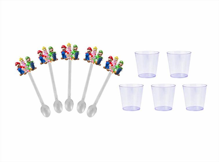 Imagem de 150 Colherzinhas Super Mario Bros + copinhos 25 ml