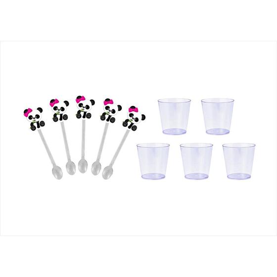 Imagem de 150 mini colheres + 150 copos 25 ml Panda menina - Envio Imediato