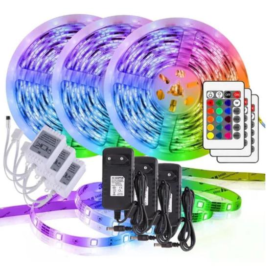 Imagem de 15M Fita Led Colorida 5050 Rgb 16 Cores + Fonte + Controle