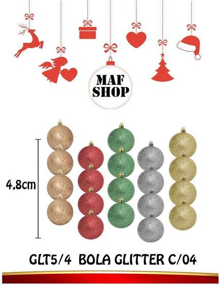 Imagem de 16 Bolas Brilhantes Arvore de Natal Gritter 4,8cm Linha Luxo