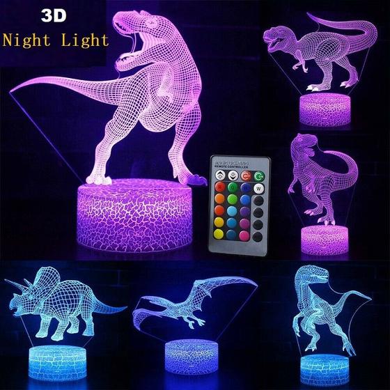 Imagem de 16 cores RGB 3D dinossauro lâmpada LED touch control d