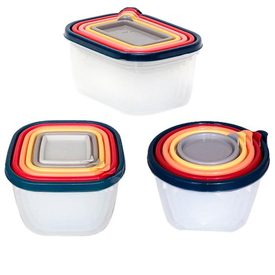 Imagem de 16 Potes porta mantimentos tampa colorida plástico plasútil Vasilha marmita tapoer tapuer tupperware