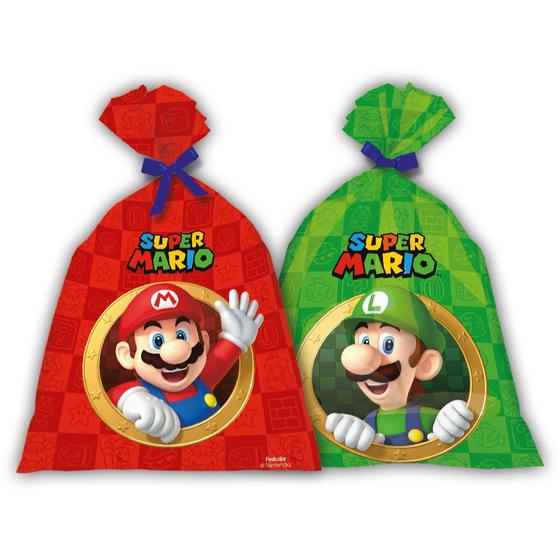 Imagem de 16 Sacolas Saquinho Surpresa Lembrancinha Festa Super Mario