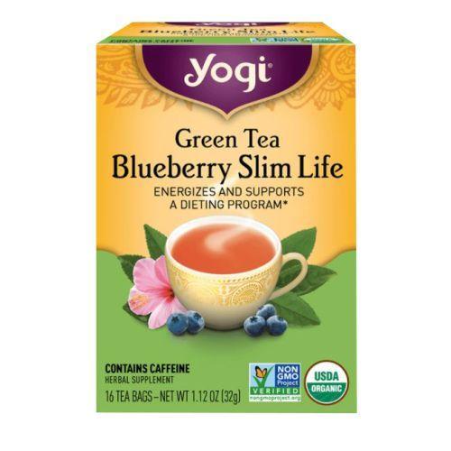 Imagem de 16 sacos de chá verde Blueberry Slim Life da Yogi (pacote com 2)