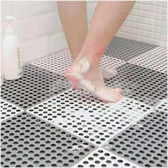 Imagem de 16 Tapetes Antiderrapante Banheiro Box Vestiário Sauna-CINZA com Branco