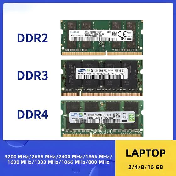 Imagem de 16GB 8GB 4GB 2GB SAMSUNG Laptop RAM DDR4 DDR3 DDR2 3200 2666 2400 1866 1600 1333 1066 800 667MHz