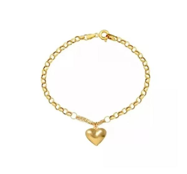 Imagem de 1739602 Pulseira Elo Português Ouro 18 Com Pingente Berloque Coração 18,5cm