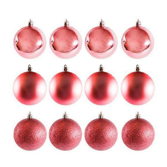 Imagem de 18 Bolas Natal Mista Rose Lisa Glitter 6Cm Pendente Árvore