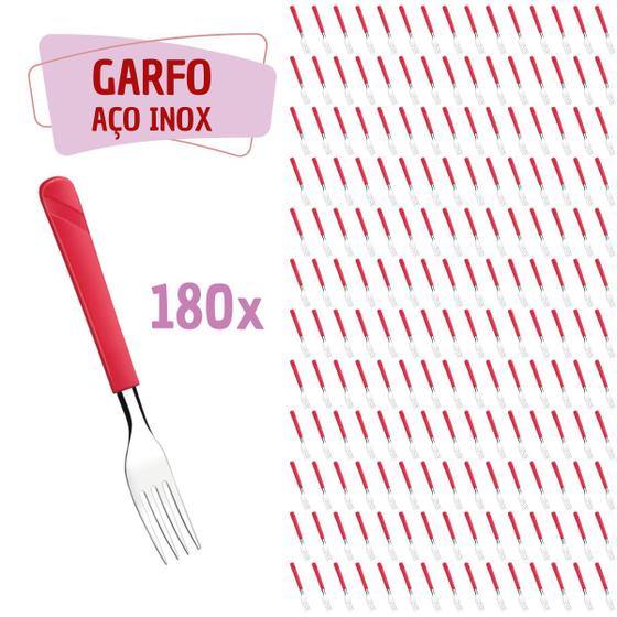 Imagem de 180 Garfos Vermelho Aço Inox Plástico Luna Casa Almoço