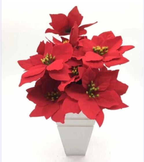 Imagem de 1Galho Buque Flor Natalina Natal Artificial 5 Flores Vermelho