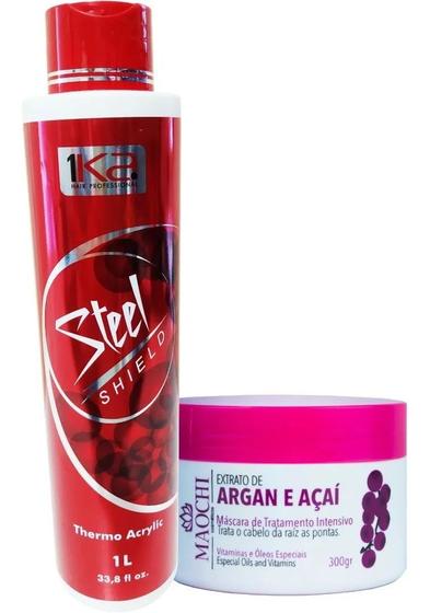 Imagem de 1ka Steel Shield Escova Progressiva Natural 1l + Creme Natural de Hidratação Maochi Hipernutrição