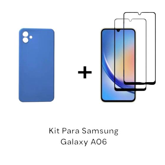 Imagem de 1UN Capa Case Aveludada Azul Samsung Galaxy A06 + 2UN Película De Vidro 3D Temperado