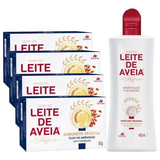 Imagem de 1UN Hidratante Leite De Aveia 400ml e 4 Sabonetes Aveia e Óleo de Amendoas Davene