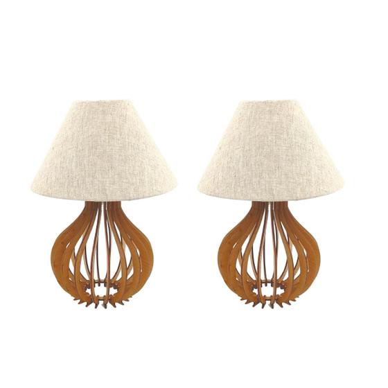 Imagem de 2 Abajur Luminária De Mesa Com Cúpula Tambor Tecido Linho