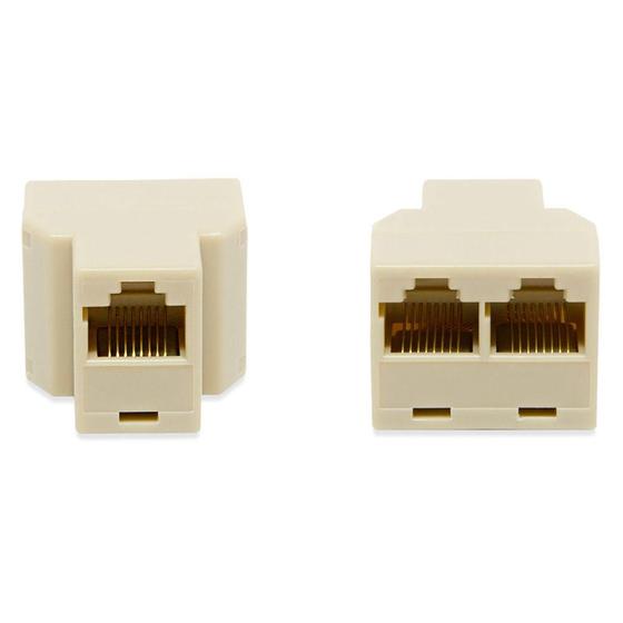 Imagem de 2 Adaptador Duplicador Para Cabo De Rede Rj45 Fêmeas Bege