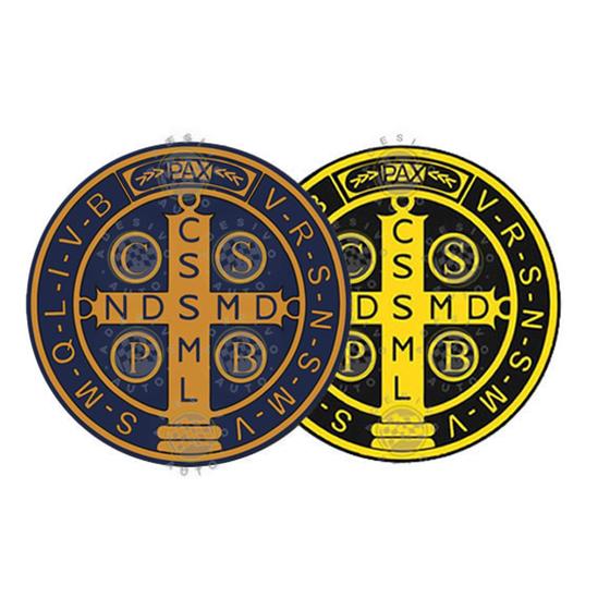 Imagem de 2 Adesivos Medalha de São Bento Anil Ouro Velho e P&A 10cm