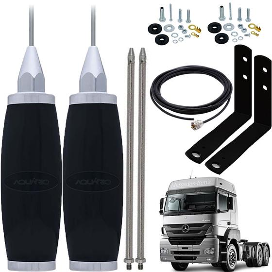 Imagem de 2 Antena Móvel Px B-2003P Alongador Inox 60cm Suporte Dianteiro Mercedes Benz Axor Cabo 5,5mts Parafusos Anti-Furto