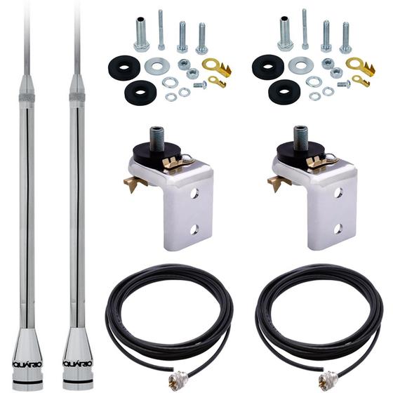 Imagem de 2 Antena Px 2,70 Metros Maria Mole Aço Inox Alongador 60cm Suporte Universal Cabeamento 5,5 Metros Parafusos Anti Furto