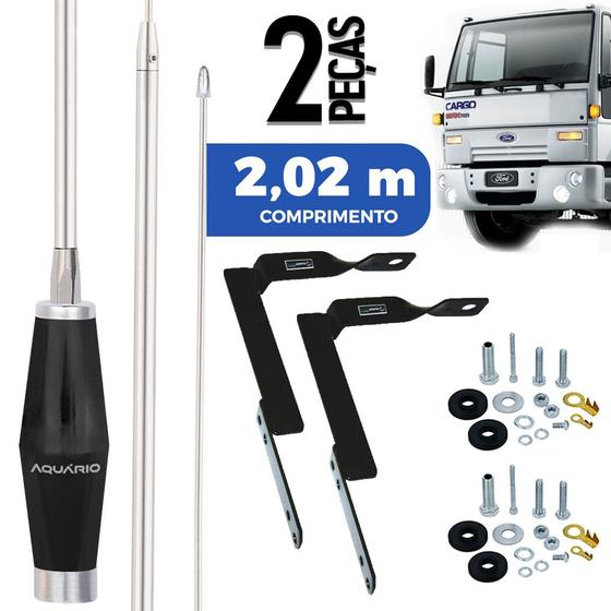Imagem de 2 Antena Px Inox 1,40m Alongador 60cm Suporte Dianteiro Ford Cargo Parafusos Anti-furto