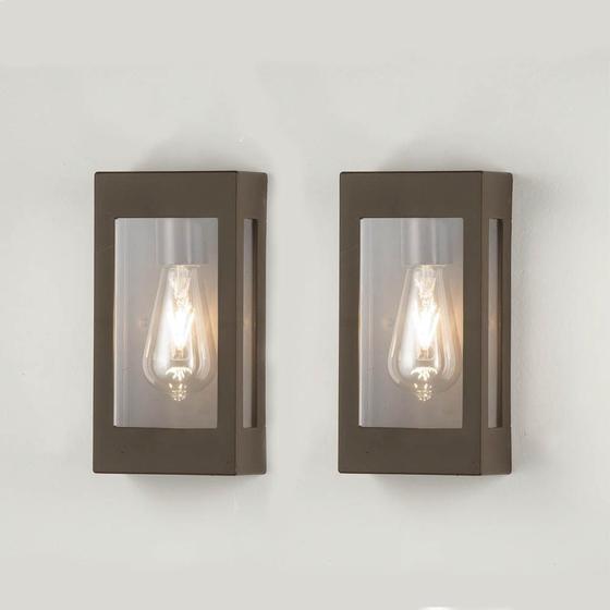 2 Arandela Externa Retangular Marrom E27 Jardim Zan87 + led 4w Acende a Luz Luminária de