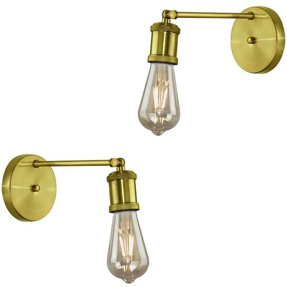 Imagem de 2 Arandelas Articulada Retro Nordic Dourado + Lamp. ST64
