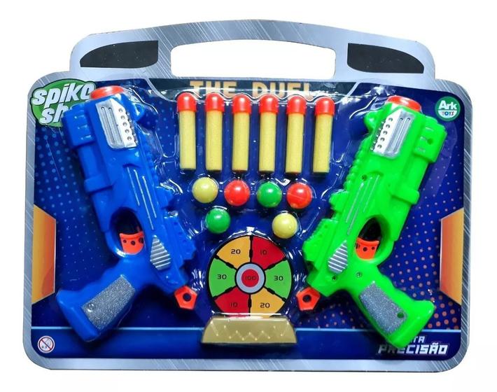 Imagem de 2 arminhas lançador com 6 dardos espuma e 6 bolinhas de brinquedo infantil