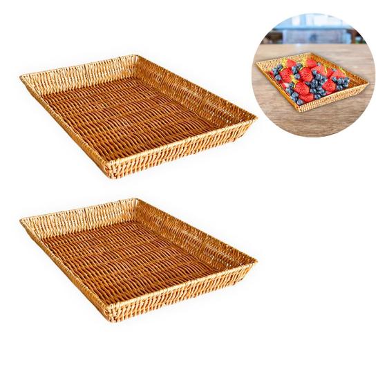 Imagem de 2 Bandeja rattan pequena cesta Decorativa servir mesa bancada lavabo banheiro armário quarto armário